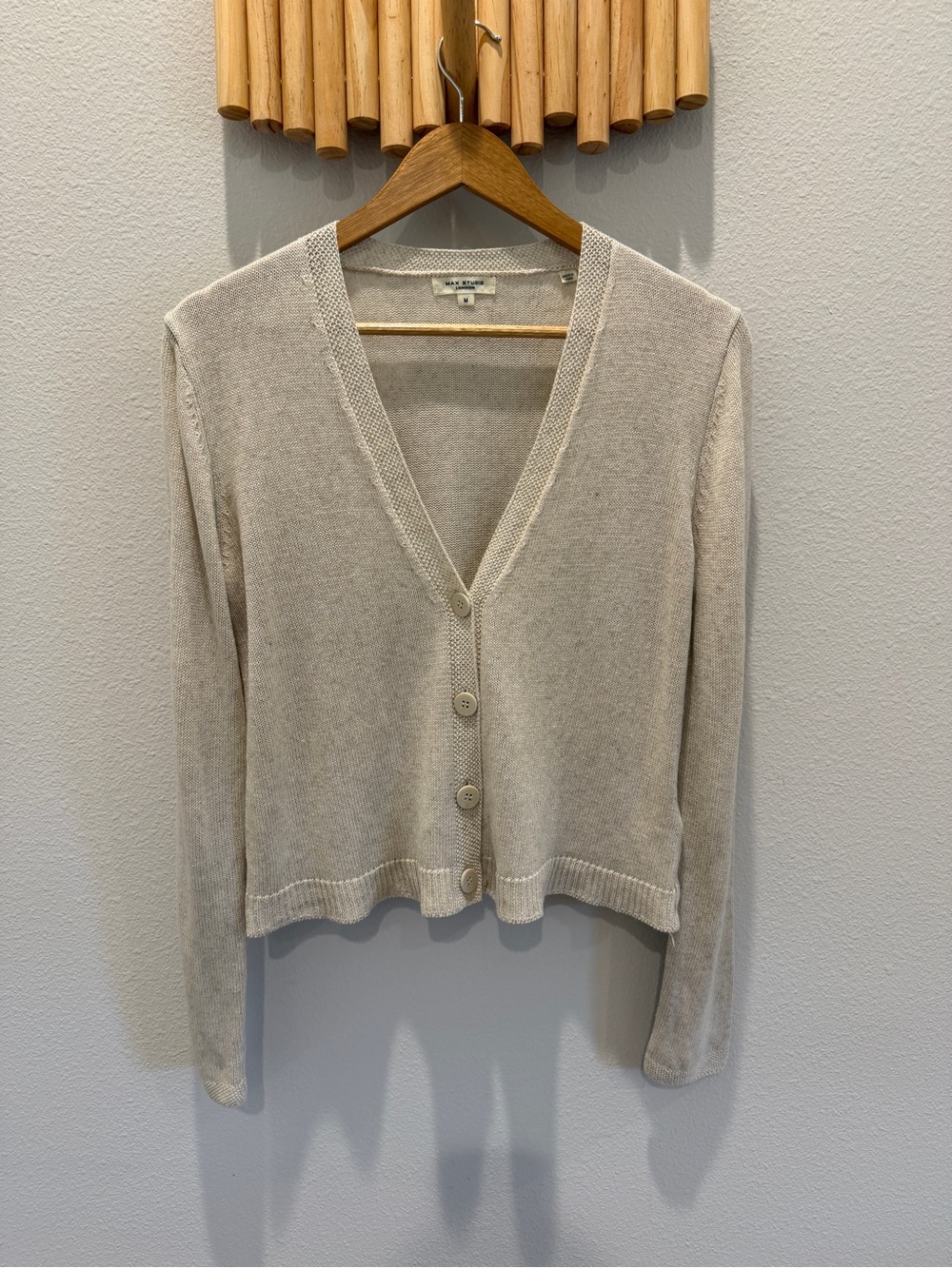 Max Studio Beige Linen Button up Cardigan Sweater
